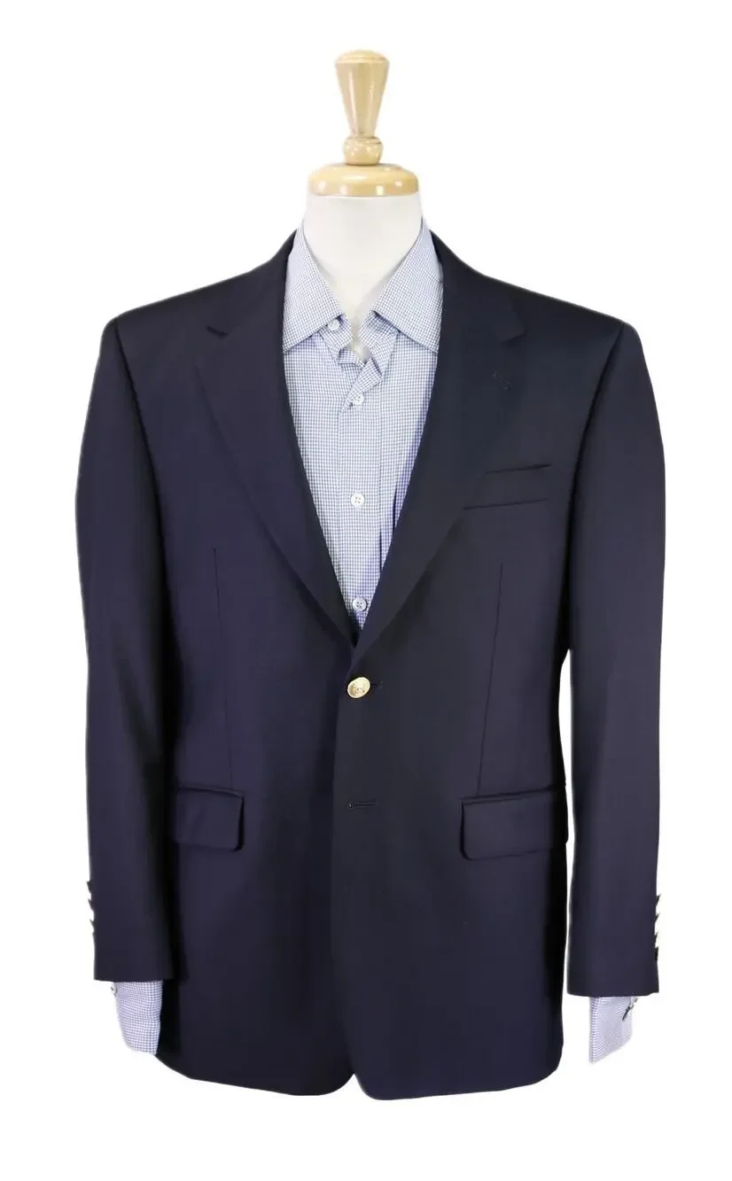 Lauren Ralph Lauren Navy Blue Gold Metal Buttons 2-Btn Wool Blazer Jacket 38S